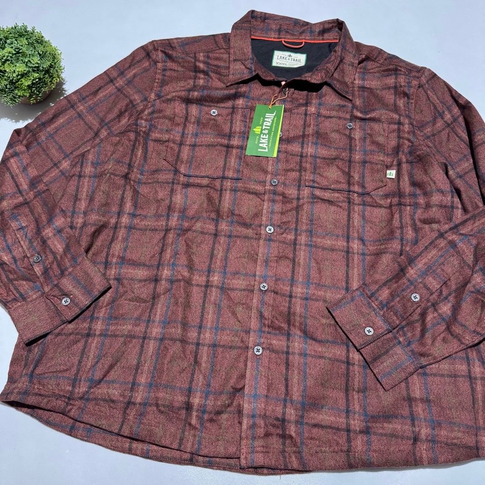 Lake Trail NWT Red Maroon Plaid Button‎ Front Shirt Mens Size XXXL Fall Cabin